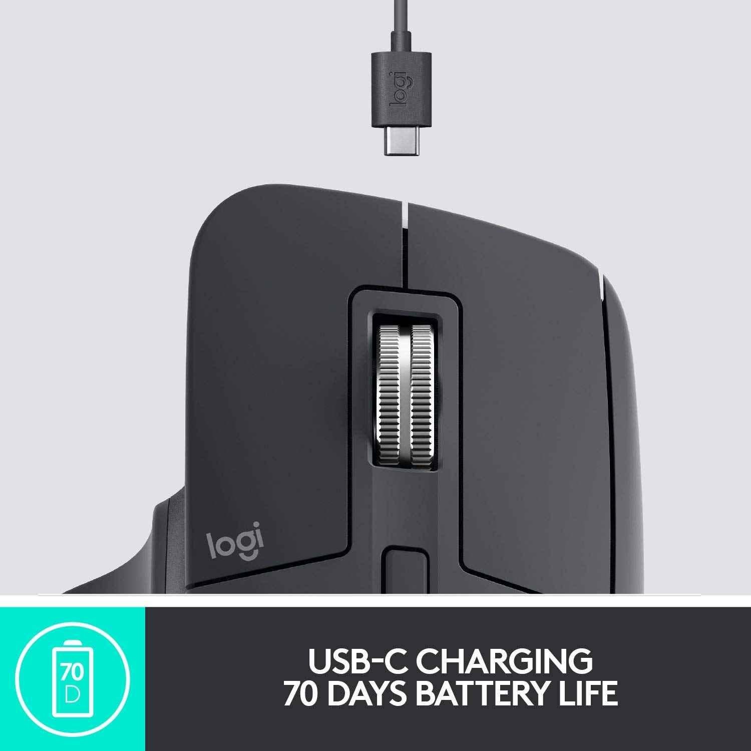 Logitech MX Master 3 Dark Grey Ultrafast Scrolling Wireless Mouse with 4000 Dpi, USB-C & Bluetooth - view 2