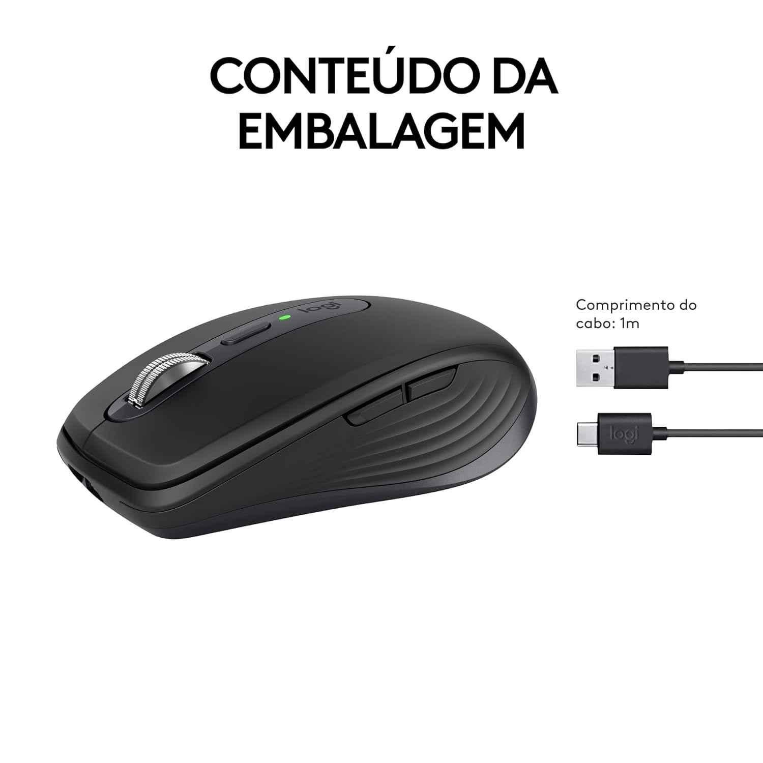 Logitech MX Anywhere 3S Graphite Compact Wireless Mouse with Fast Scrolling, 8K Dpi Any-Surface Tracking, Quiet Clicks & Programmable Buttons - view 3