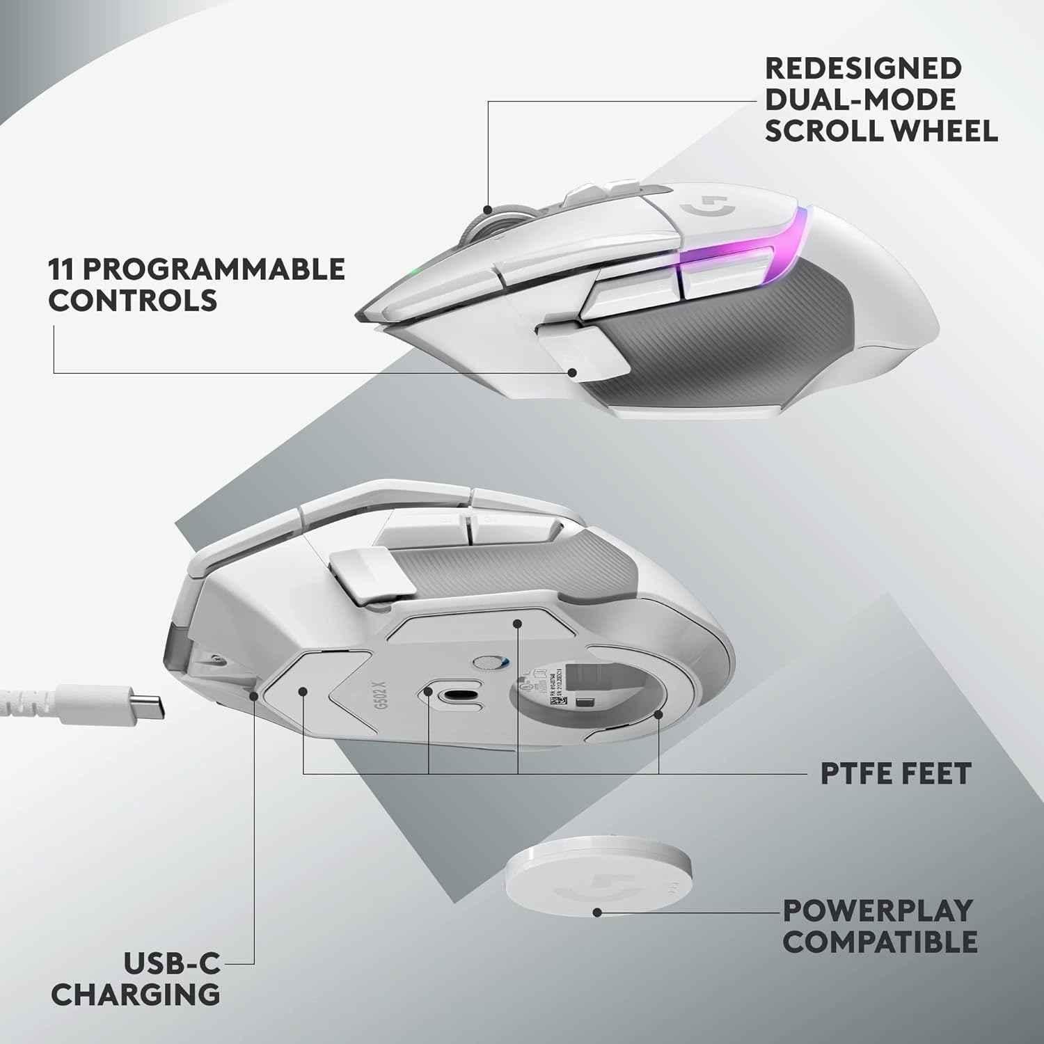 Logitech G502 X White Lightspeed Plus Wireless Lightsync RGB Optical Gaming Mouse with Lightforce Hybrid Switches & Hero 25K Gaming Sensor - view 2