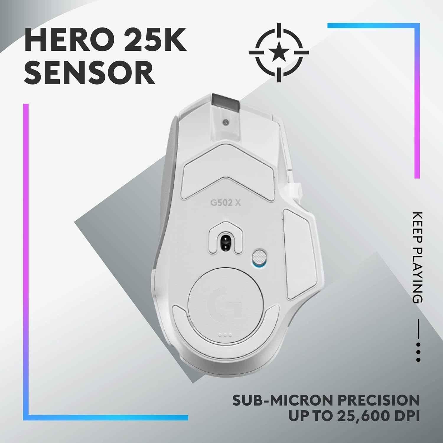 Logitech G502 X White Lightspeed Plus Wireless Lightsync RGB Optical Gaming Mouse with Lightforce Hybrid Switches & Hero 25K Gaming Sensor - view 4