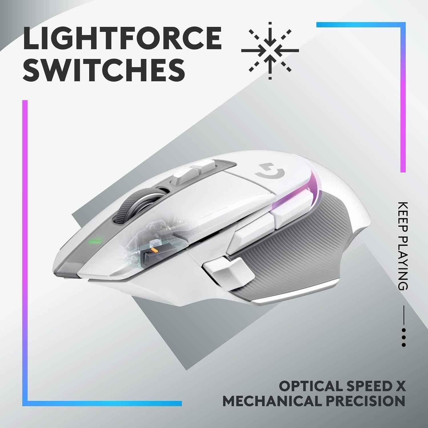 Logitech G502 X White Lightspeed Plus Wireless Lightsync RGB Optical Gaming Mouse with Lightforce Hybrid Switches & Hero 25K Gaming Sensor - view 5