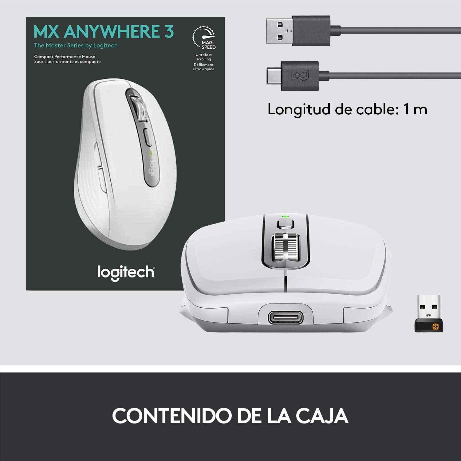 Logitech MX Anywhere 3 Pale Grey Compact Performance Wireless Mouse with Magnetic Scrolling, 4000 Dpi Sensor, Custom Buttons, USB-C & Bluetooth - view 1
