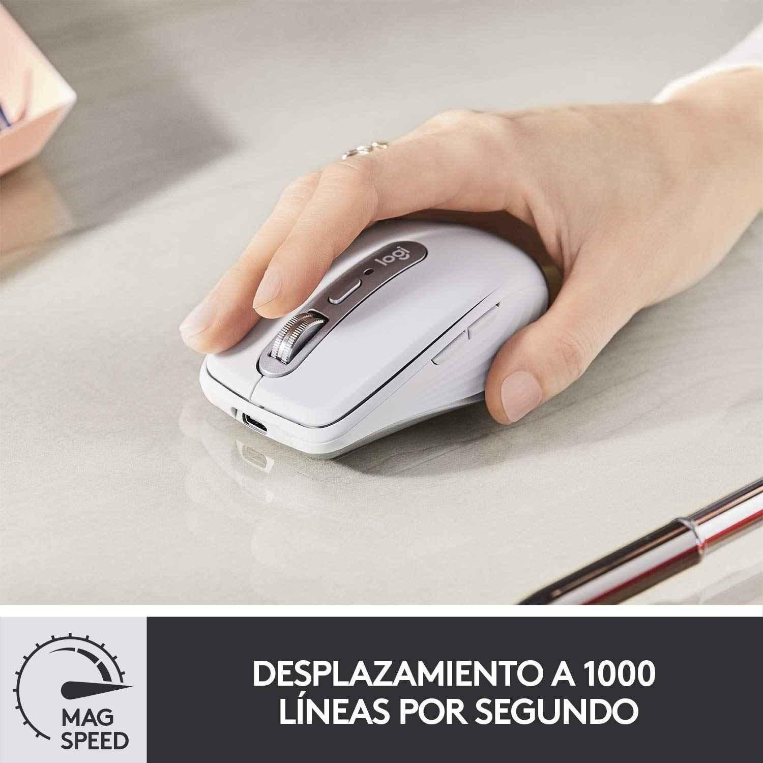 Logitech MX Anywhere 3 Pale Grey Compact Performance Wireless Mouse with Magnetic Scrolling, 4000 Dpi Sensor, Custom Buttons, USB-C & Bluetooth - view 4