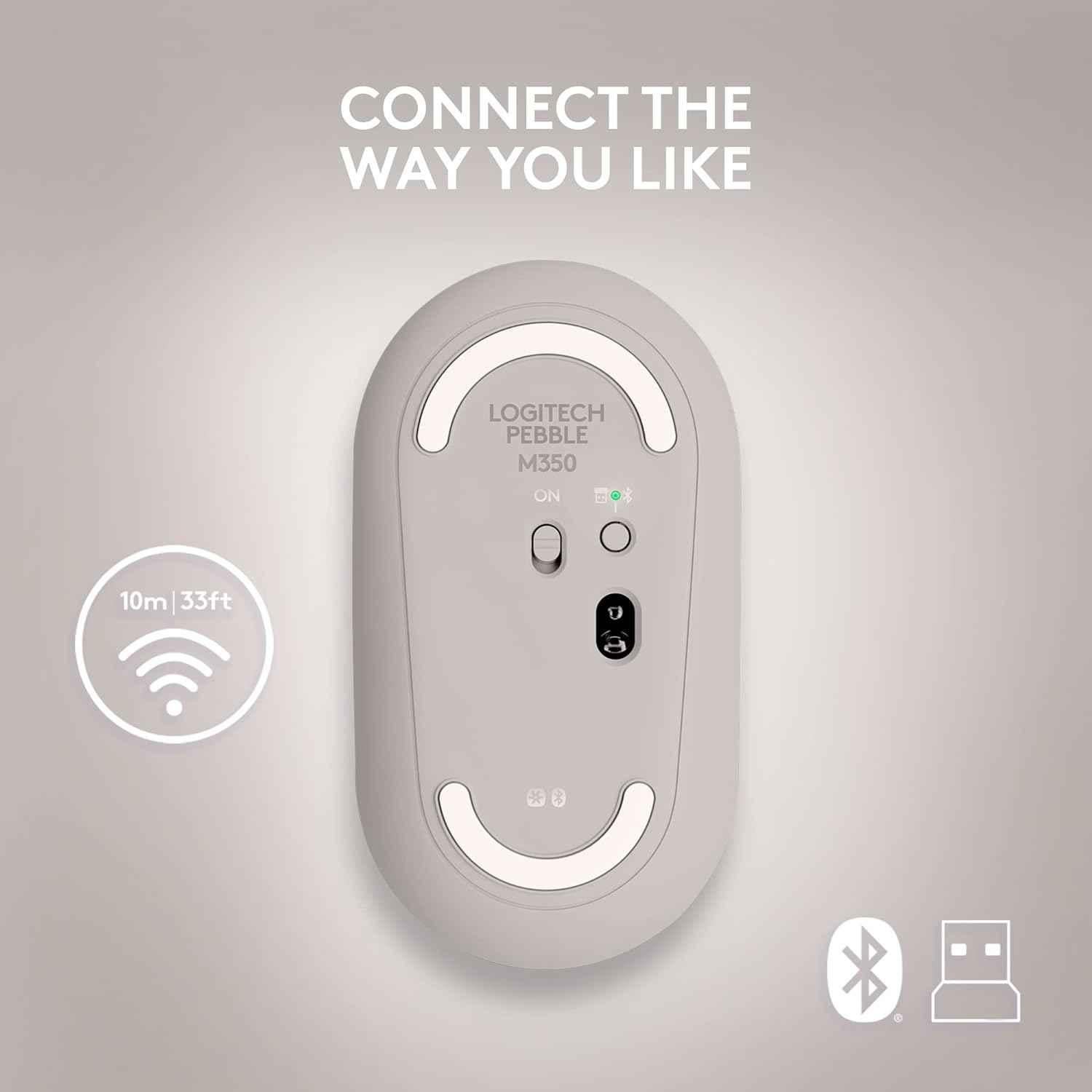 Logitech Pebble M350 Sand Slim Wireless Computer Mouse with Bluetooth or 2.4 GHz Receiver & Quiet Click - view 3