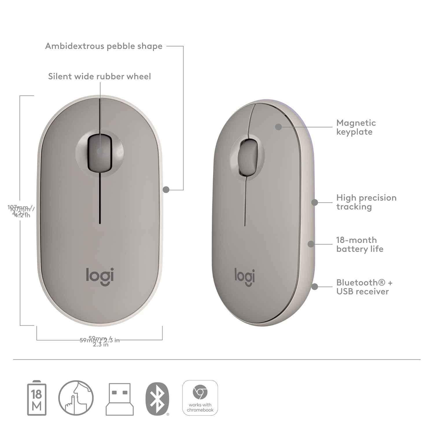 Logitech Pebble M350 Sand Slim Wireless Computer Mouse with Bluetooth or 2.4 GHz Receiver & Quiet Click - view 4