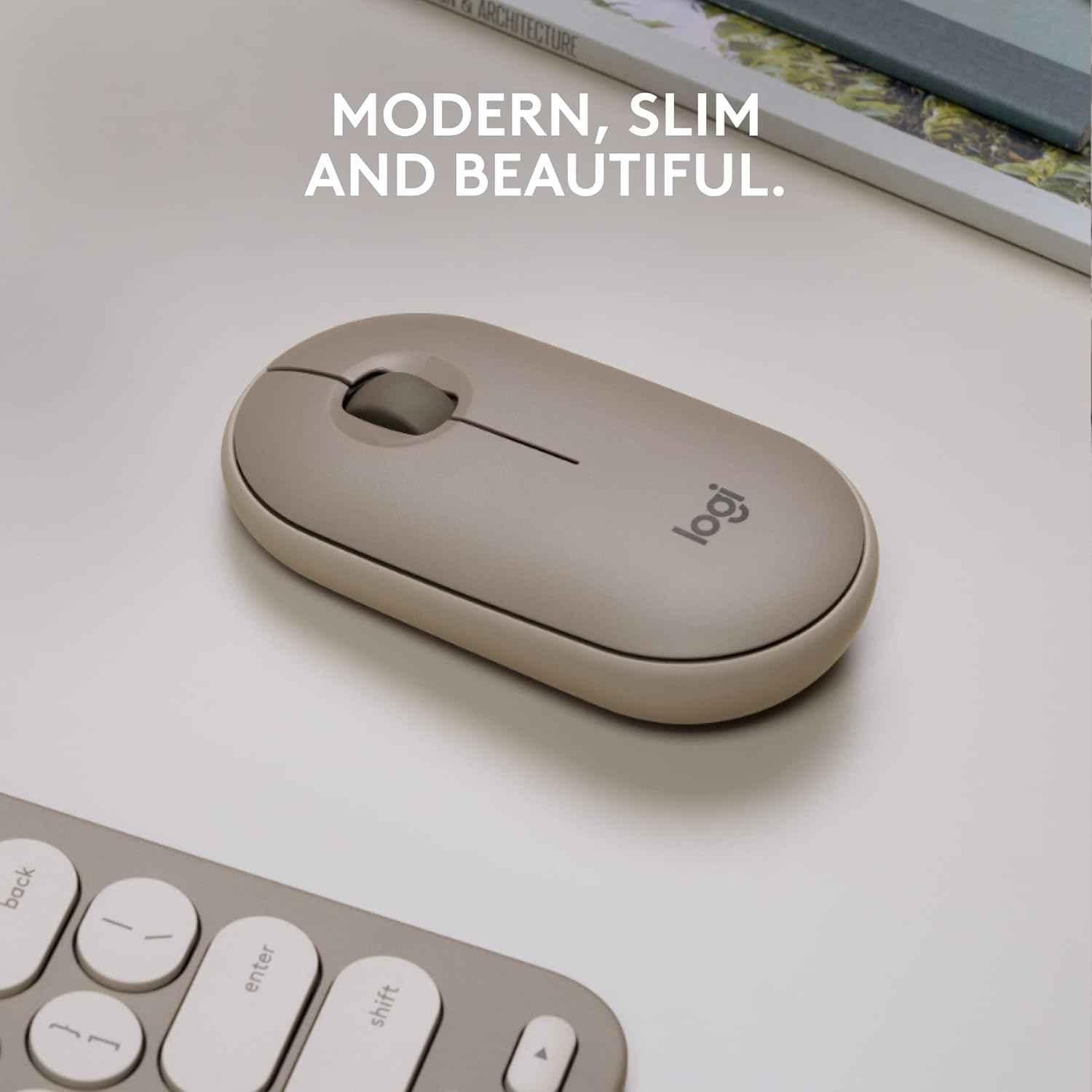 Logitech Pebble M350 Sand Slim Wireless Computer Mouse with Bluetooth or 2.4 GHz Receiver & Quiet Click - view 5