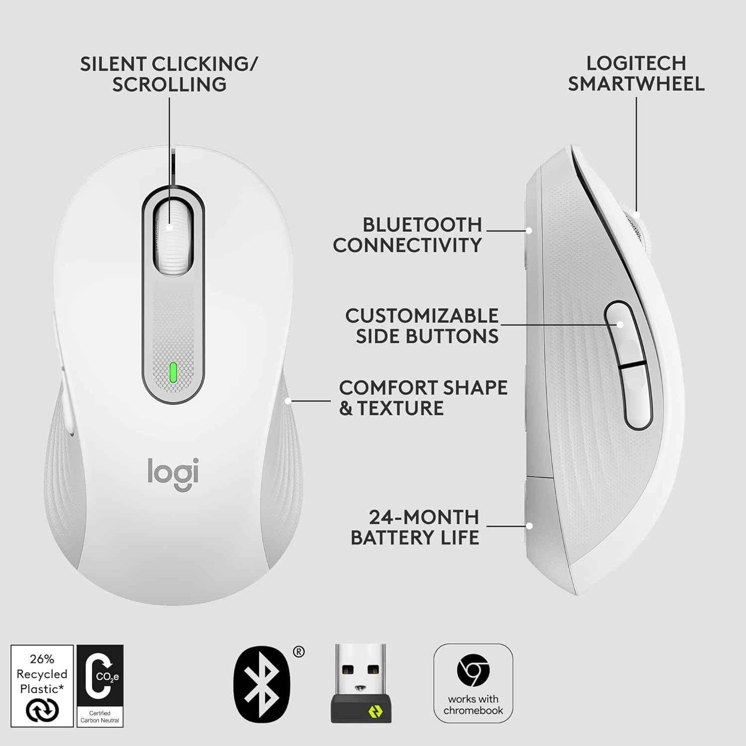 Logitech Signature M650 Off-White Wireless Mouse with Silent Clicks, Customisable Side Buttons & Bluetooth - view 2