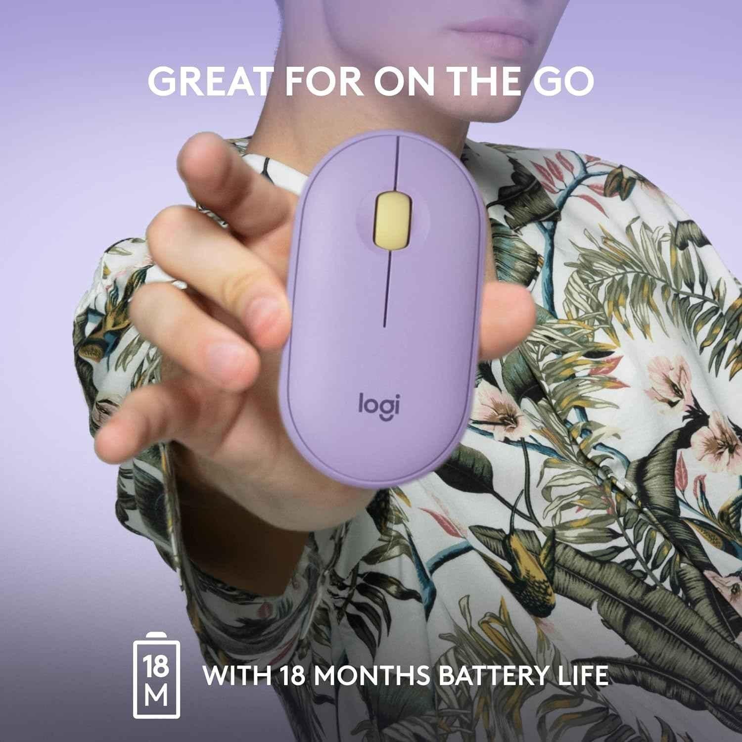 Logitech Pebble M350 Lavender Lemonade Slim Wireless Computer Mouse with Bluetooth or 2.4 GHz Receiver & Quiet Click - view 5