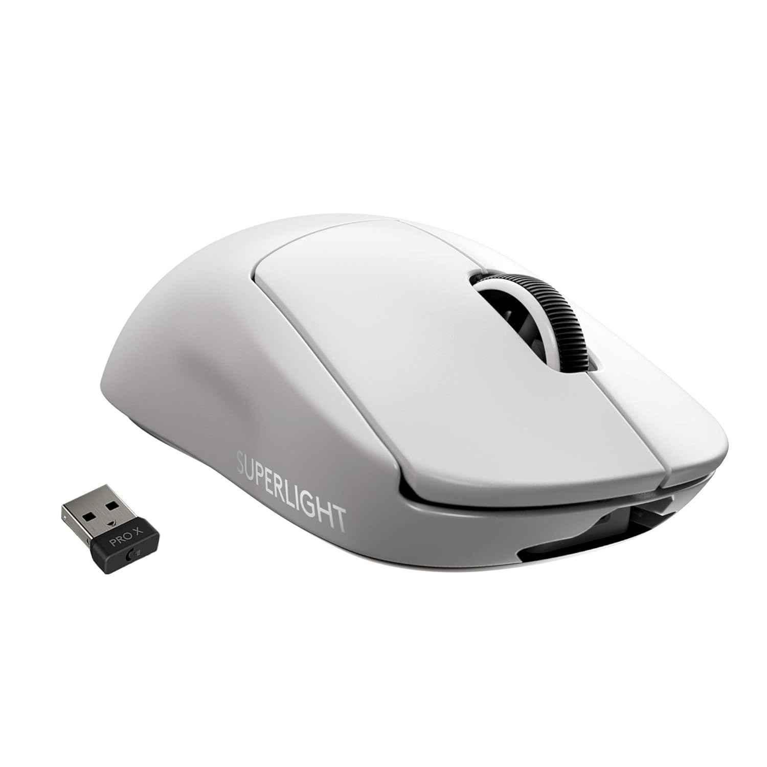 Logitech G Pro X White Superlight Wireless Gaming Mouse with Hero 25K Sensor, 5 Programmable Buttons & Long Battery Life