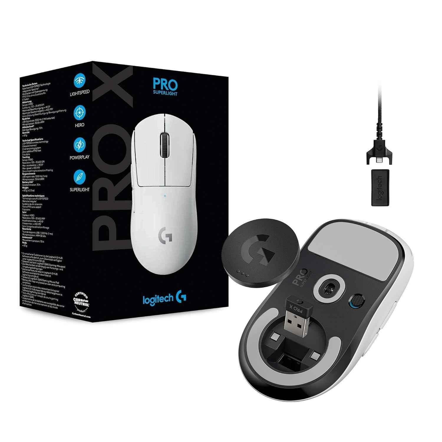 Logitech G Pro X White Superlight Wireless Gaming Mouse with Hero 25K Sensor, 5 Programmable Buttons & Long Battery Life - view 1