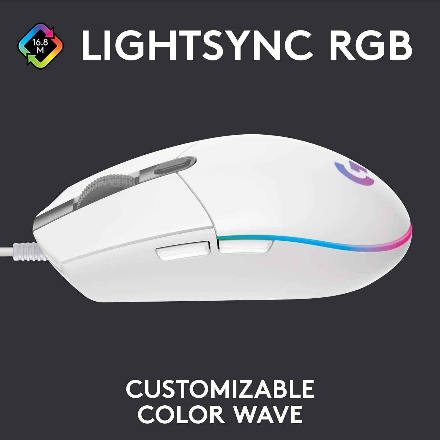 Logitech G203 White Rainbow Optical Effect Lightsync RGB Wired Gaming Mouse with 8000 Dpi, 6 Programmable Buttons, On-Board Memory & Screen Mapping - view 1