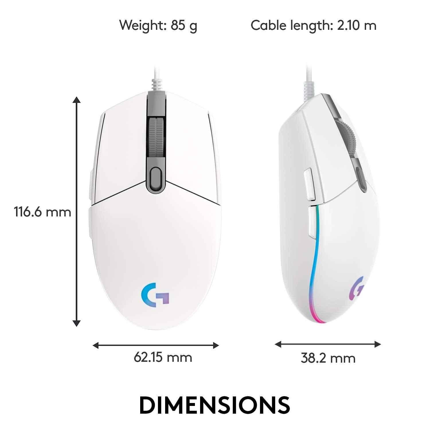Logitech G203 White Rainbow Optical Effect Lightsync RGB Wired Gaming Mouse with 8000 Dpi, 6 Programmable Buttons, On-Board Memory & Screen Mapping - view 3