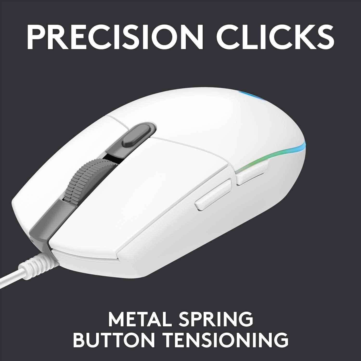 Logitech G203 White Rainbow Optical Effect Lightsync RGB Wired Gaming Mouse with 8000 Dpi, 6 Programmable Buttons, On-Board Memory & Screen Mapping - view 4