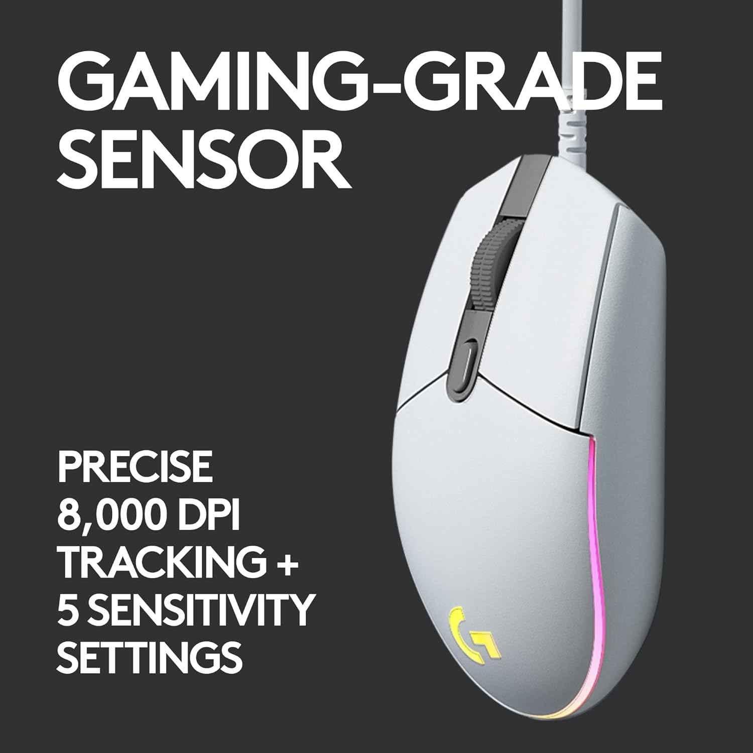 Logitech G203 White Rainbow Optical Effect Lightsync RGB Wired Gaming Mouse with 8000 Dpi, 6 Programmable Buttons, On-Board Memory & Screen Mapping - view 6