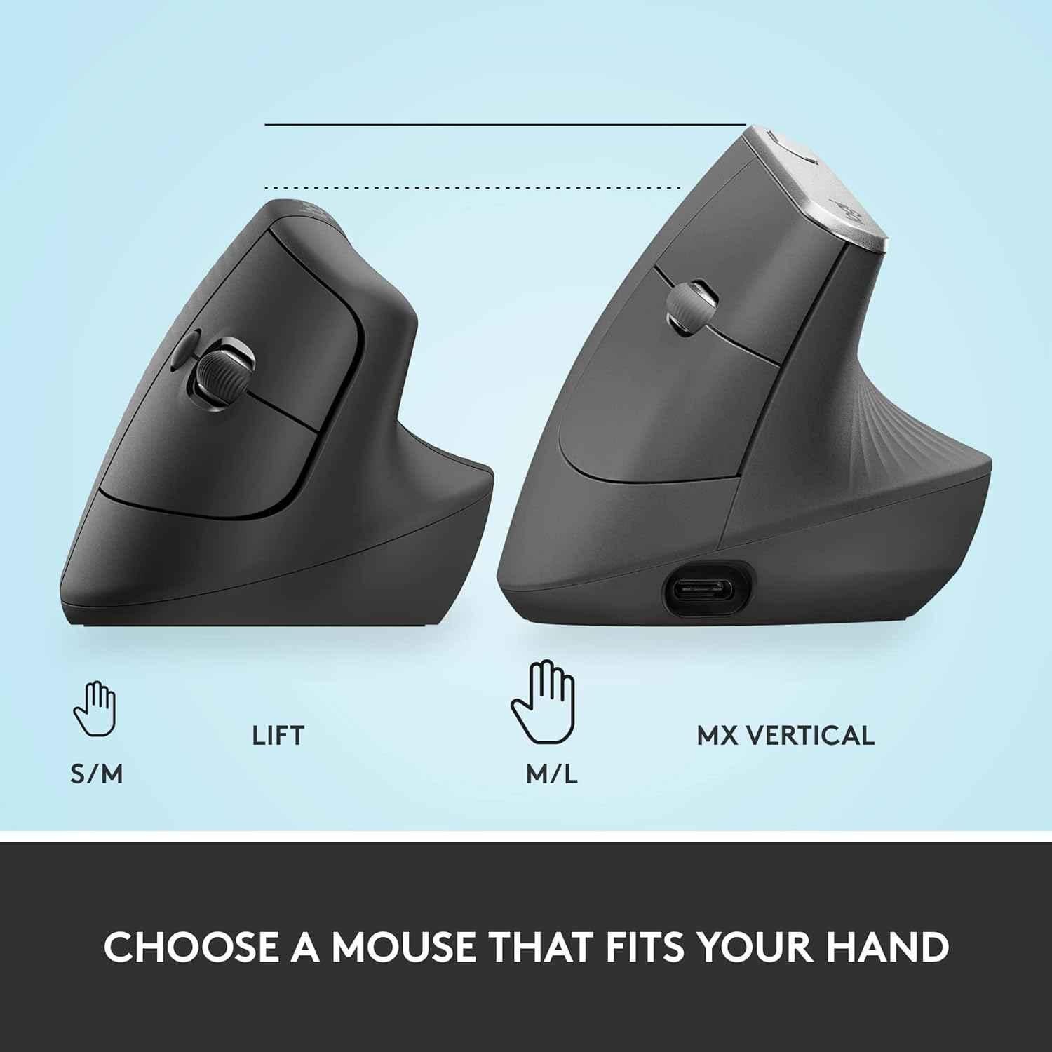 Logitech Lift Graphite Wireless Vertical Ergonomic Mouse with Bluetooth or Logi Bolt USB Receiver, Quiet Clicks & 4 Buttons - view 1