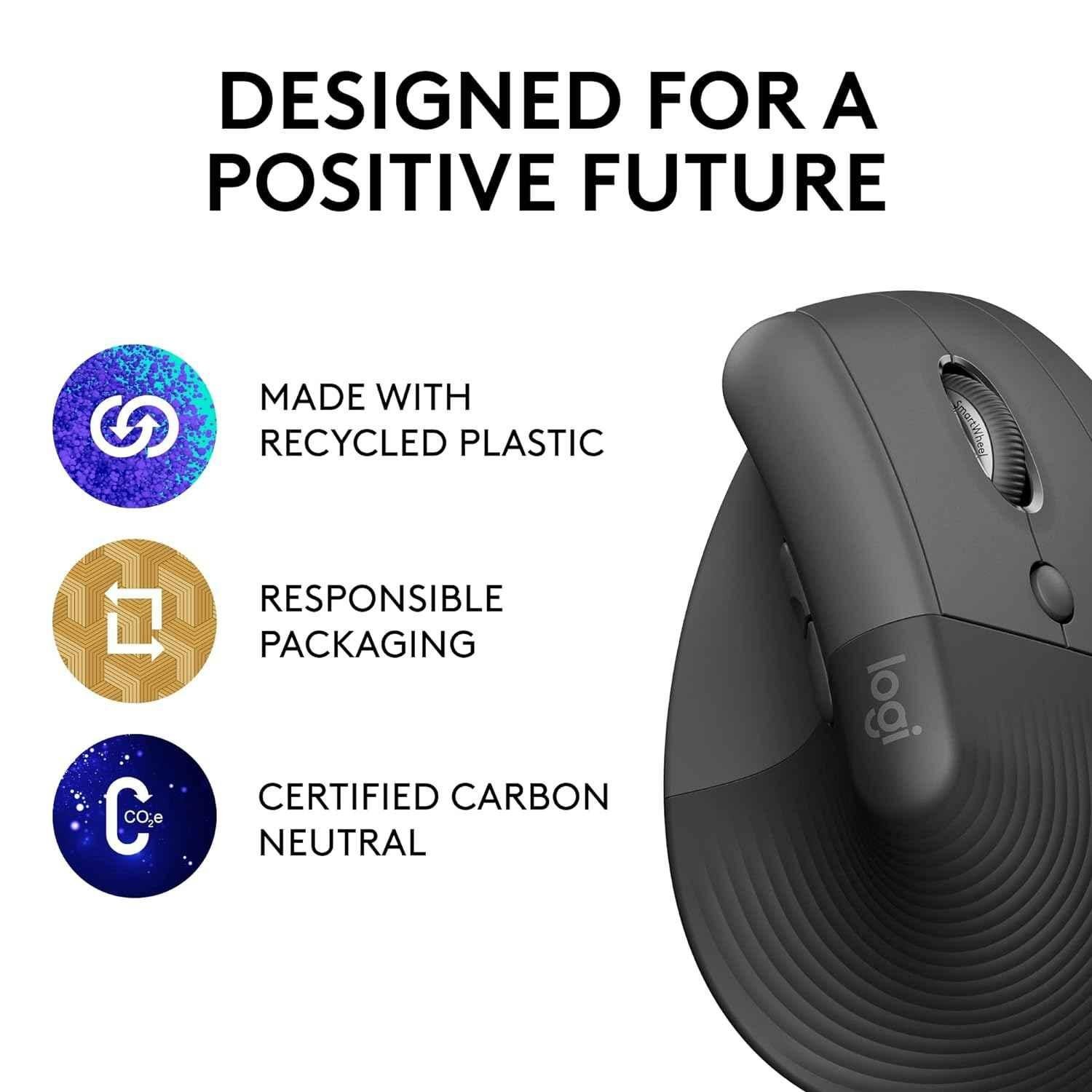 Logitech Lift Graphite Wireless Vertical Ergonomic Mouse with Bluetooth or Logi Bolt USB Receiver, Quiet Clicks & 4 Buttons - view 4