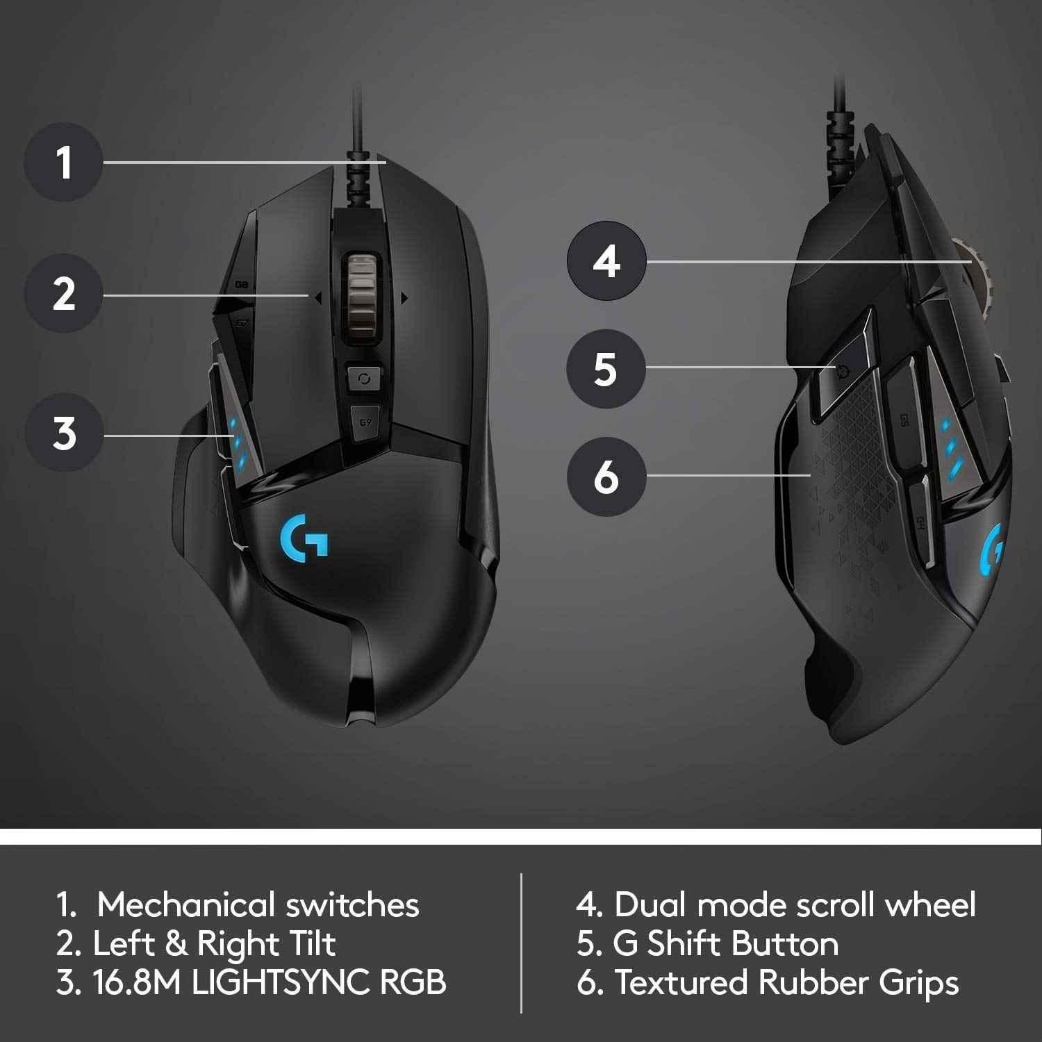 Logitech G502 Hero Black High Performance Wired Gaming Mouse with Hero 25K Sensor, RGB, 11 Programmable Buttons & On-Board Memory - view 2