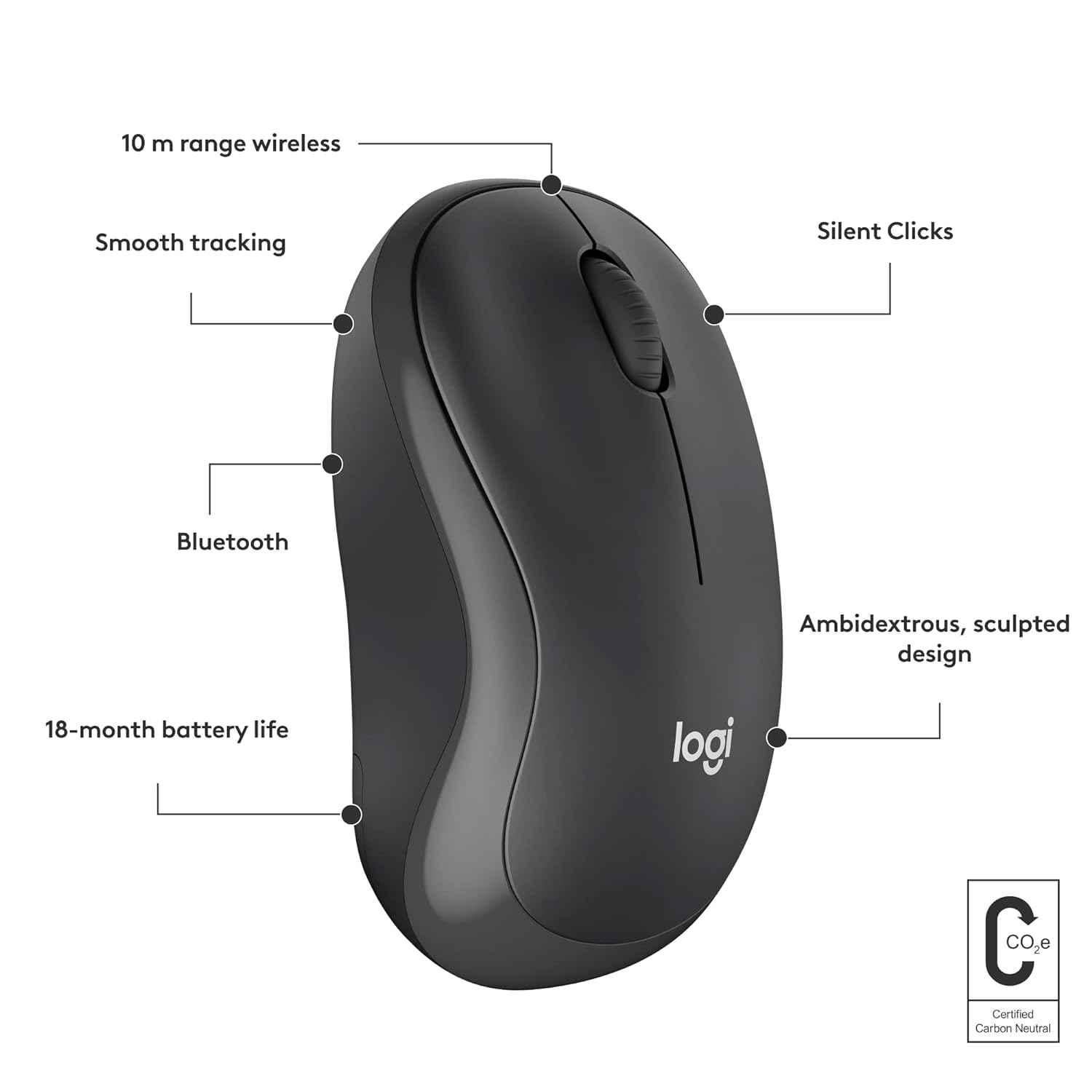 Logitech M240 Graphite Silent Compact Wireless Mouse with Smooth Tracking & Less Noise - view 2