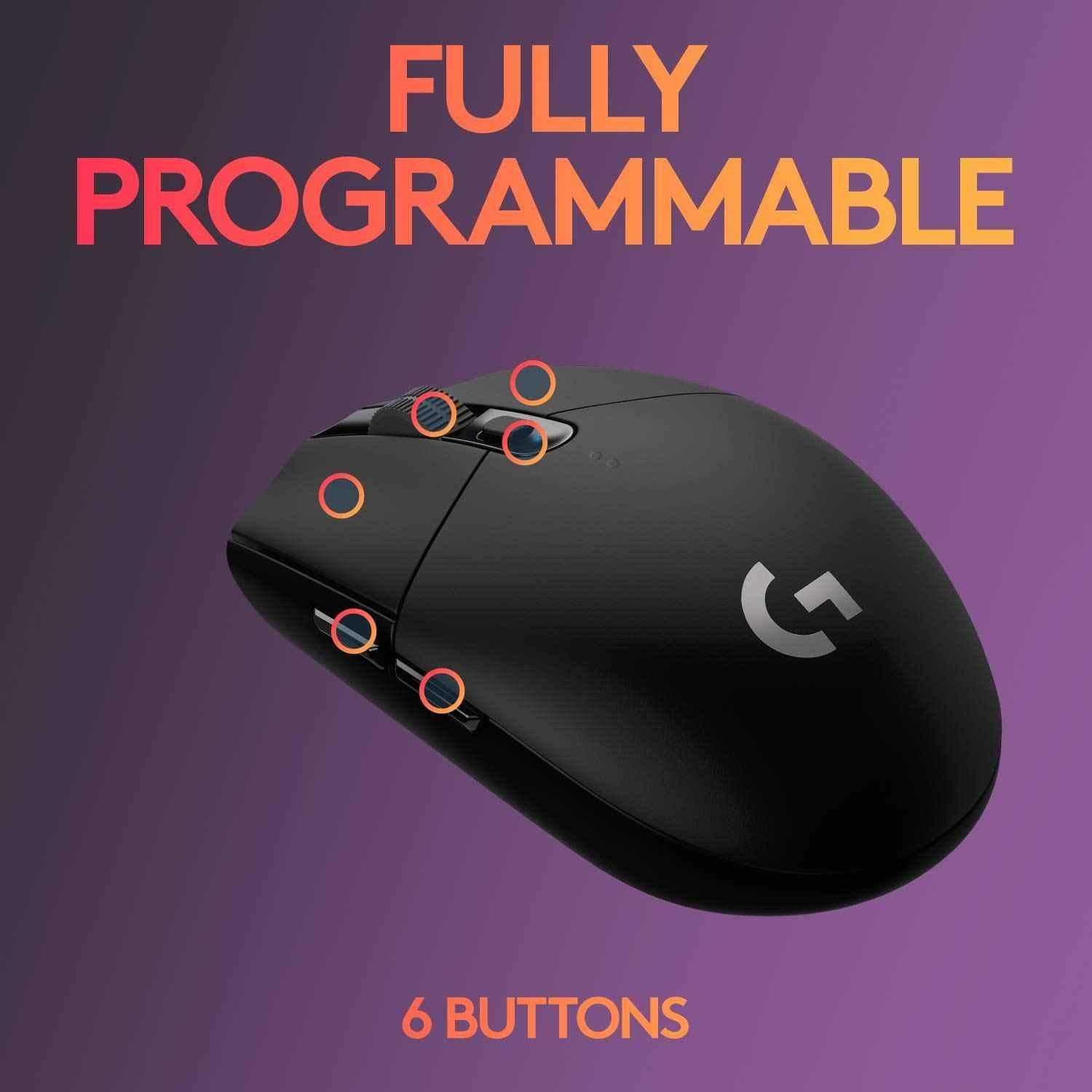Logitech G304 Black Lightspeed Wireless Gaming Mouse with Hero Sensor, 12000 Dpi, 6 Programmable Buttons, 250 hr Battery Life & On-Board Memory - view 2