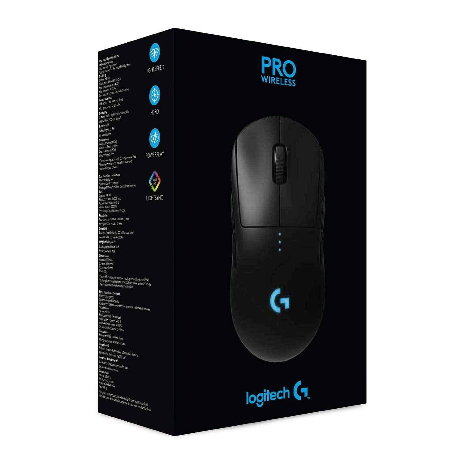 Logitech G PRO Black Wireless Gaming Mouse with Hero 25K Sensor, RGB, Ultra Lightweight, 4-8 Programmable Buttons & Long Battery Life - view 2