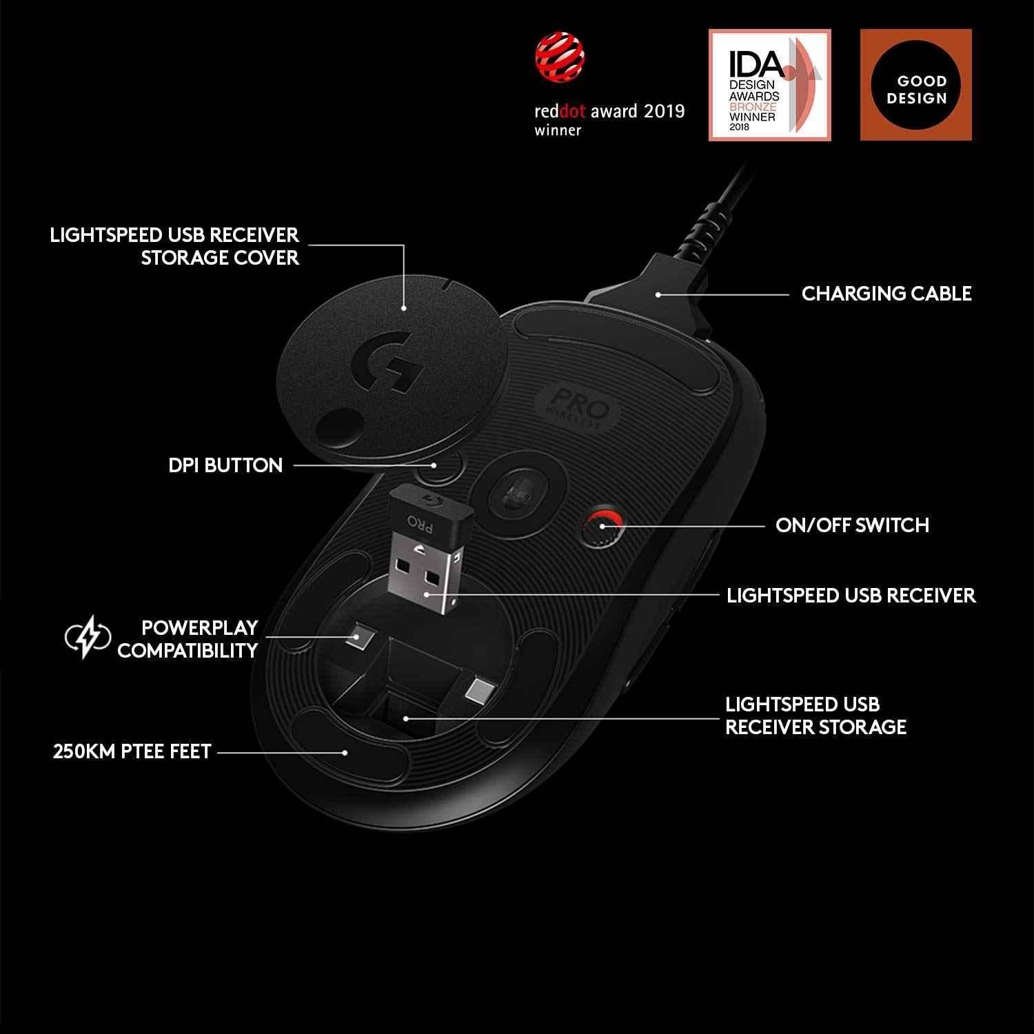 Logitech G PRO Black Wireless Gaming Mouse with Hero 25K Sensor, RGB, Ultra Lightweight, 4-8 Programmable Buttons & Long Battery Life - view 3