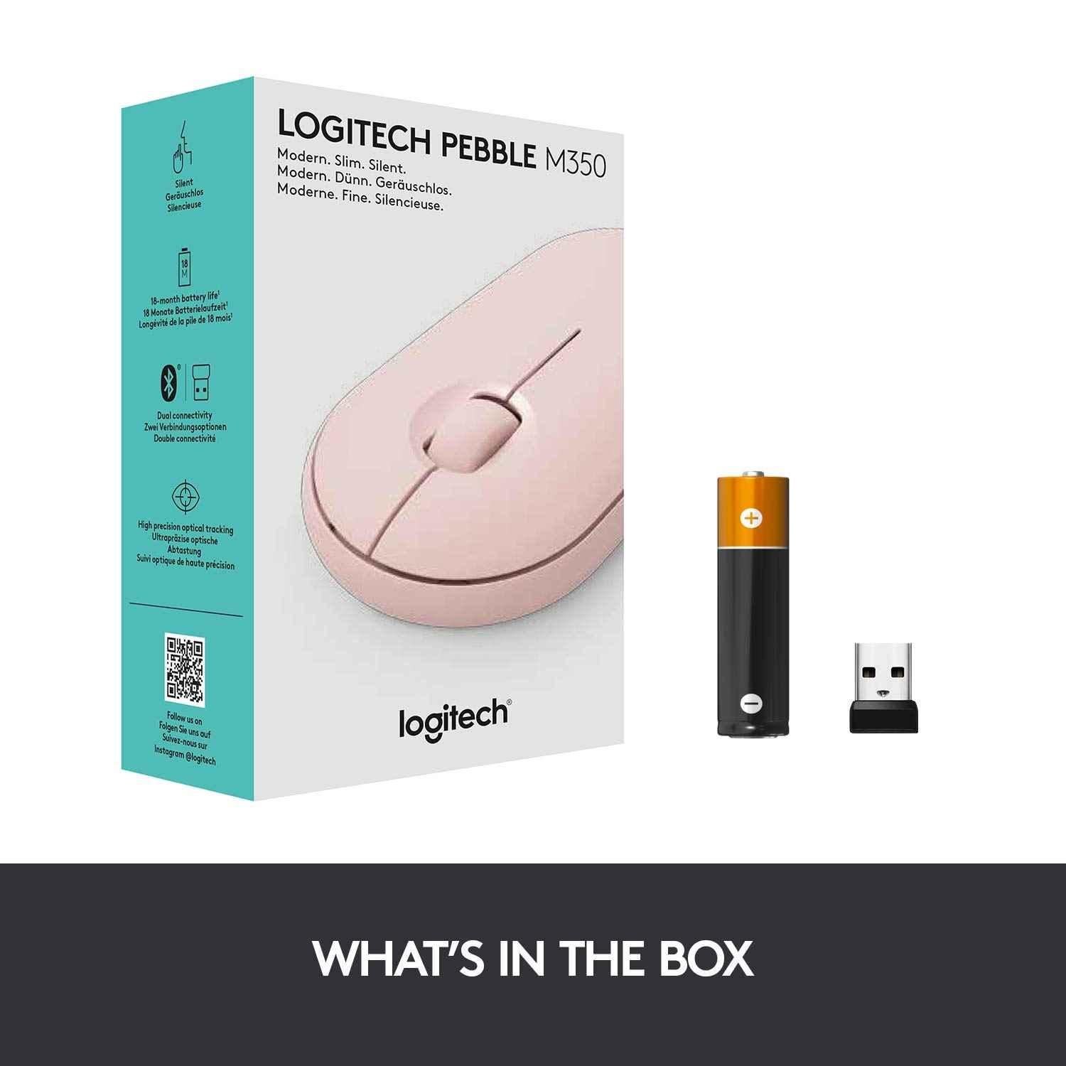 Logitech Pebble M350 Rose Slim Wireless Computer Mouse with Bluetooth or 2.4 GHz Receiver & Quiet Click - view 1