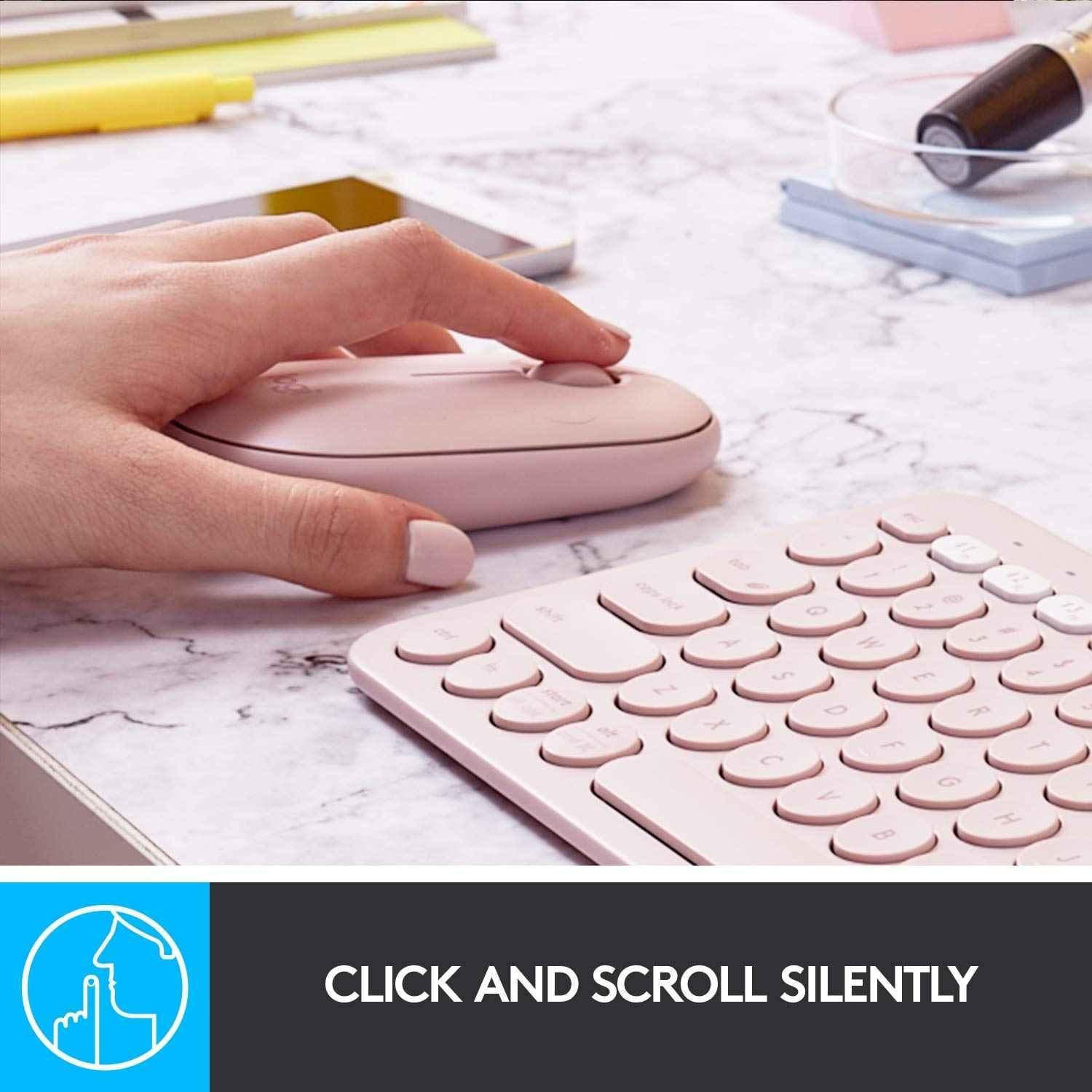 Logitech Pebble M350 Rose Slim Wireless Computer Mouse with Bluetooth or 2.4 GHz Receiver & Quiet Click - view 5