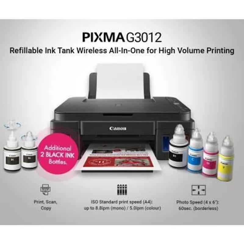 Canon PIXMA G3012 All-in-One Wireless Colour Ink Tank Printer with Two Black Ink Bottles, 2315C023AA - view 2