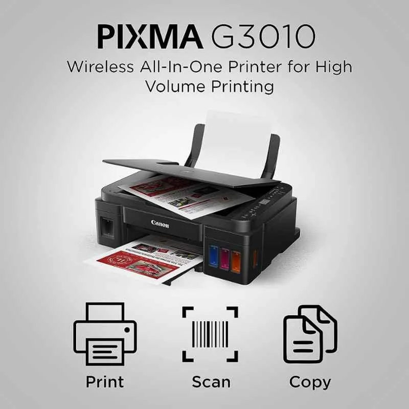 Canon PIXMA MegaTank G3010 All-in-One Colour Ink Tank Printer, Wi-Fi, High Volume Printing, 8.8ppm Mono & 5ppm Colour, Black - view 1