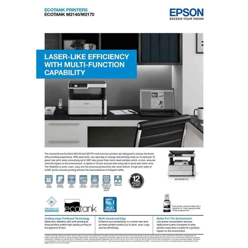 Epson EcoTank M2170 Wi-Fi Monochrome All-in-One Ink Tank Printer with Duplex & 3 Years Warranty - view 2