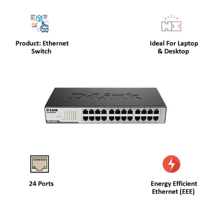 Dlink 24-Port Fast Ethernet Unmanaged Desktop Switch DES-1024D - view 2