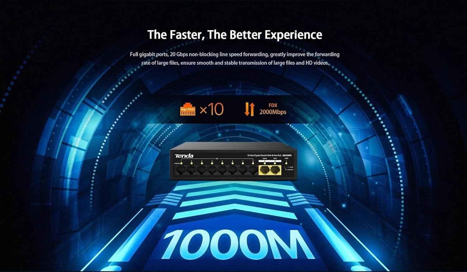 Tenda SG110PC 10 Port Black Gigabit Switch with 8 Port PoE - view 4
