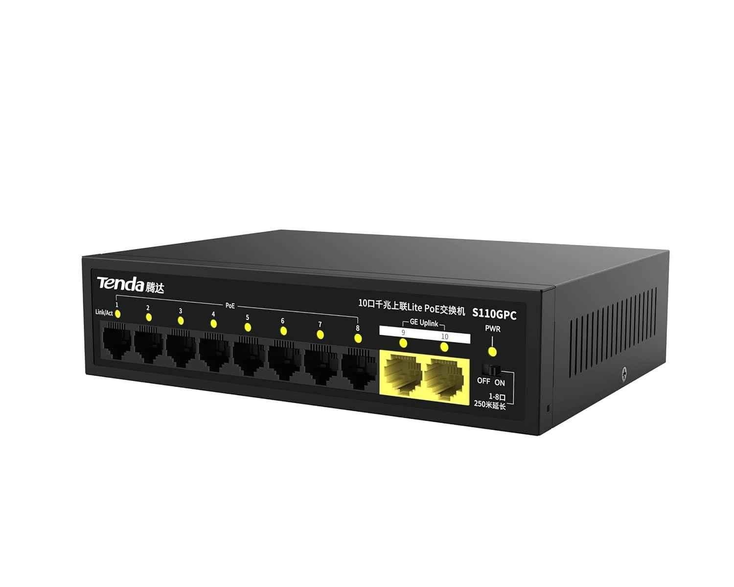 Tenda S110GPC 10 Port Black Gigabit Switch with 8 PoE - view 2