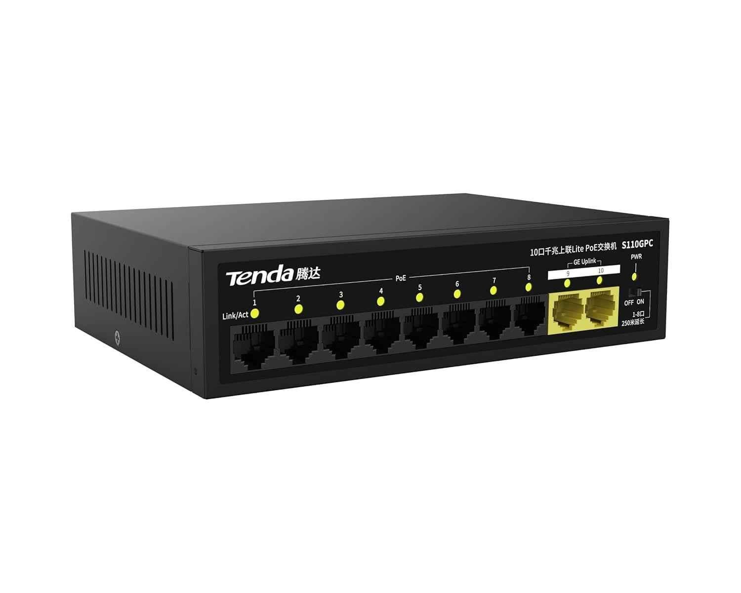 Tenda S110GPC 10 Port Black Gigabit Switch with 8 PoE - view 3