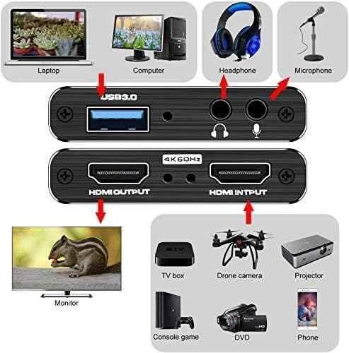 MakWorld 4K HDMI to USB 3.0 Video Capture Device, 60fps Broadcast Live and Record Video Audio Gaming, Streaming, Teaching, Video (4 K USB 3.0 HDMI Video Capture with Loop Out) - view 2