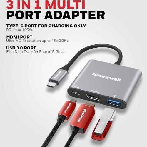Honeywell 100W Type C to HDMI with PD Charging & USB 3.0 Adapter Support Ultra HD 4K, HC000009/ADP/SLV - view 4