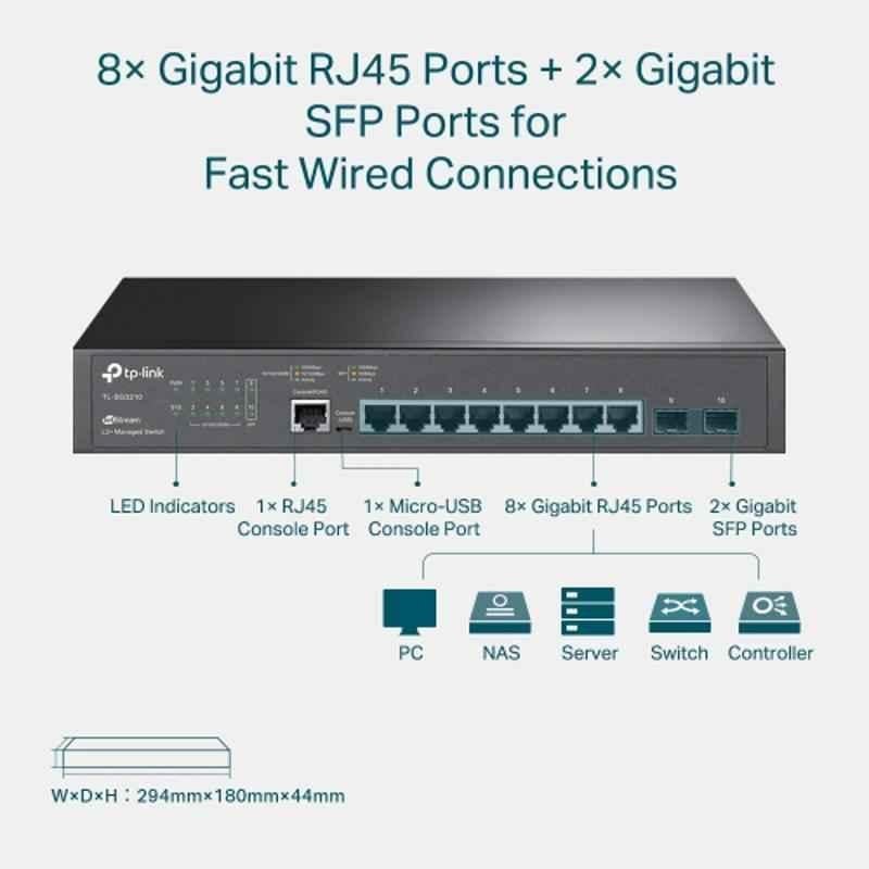 TP-Link JetStream 8 Port Gigabit L2 Plus Managed Switch with 2 SFP Slots, TL-SG3210 - view 1