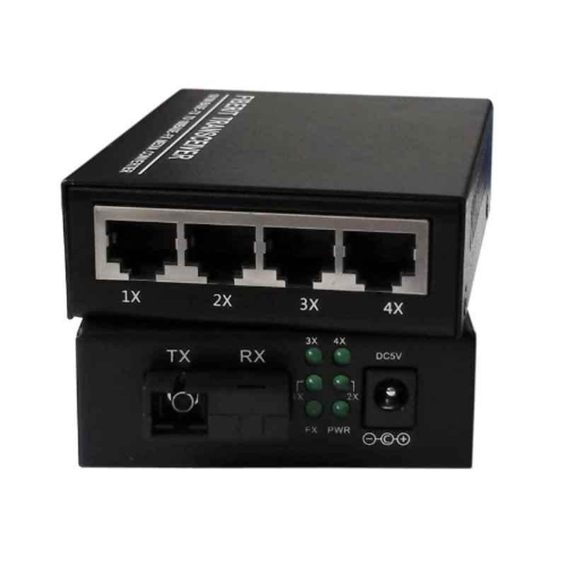 Hanutech 20km 10/100Mbps 4 RJ45 Port to 100Base-FX Media Converter Pair Over Single Mode Single Fiber - view 3
