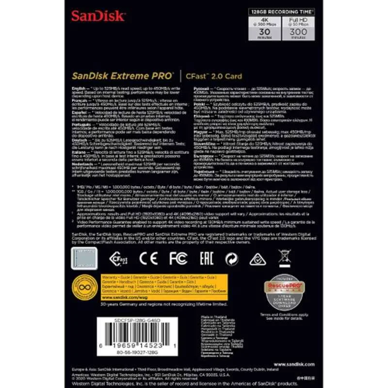 SanDisk Extreme Pro 2.0 128GB Compact Flash Memory Card, SDCFSP-128G-G46D - view 1