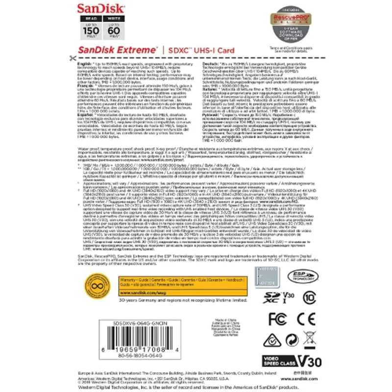 Sandisk 64GB MicroSDXC Memory Card, SDSDXV6-064G-GNCIN - view 1