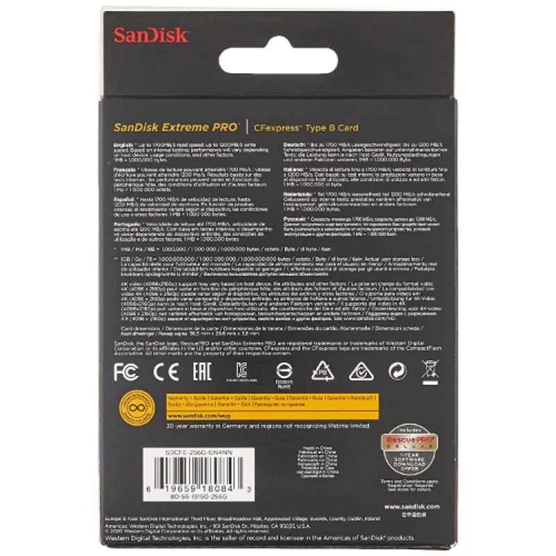 SanDisk Extreme Pro Cfexpress 256GB Black Type B Compact Flash Memory Card, SDCFE-256G-GN4NN - view 2