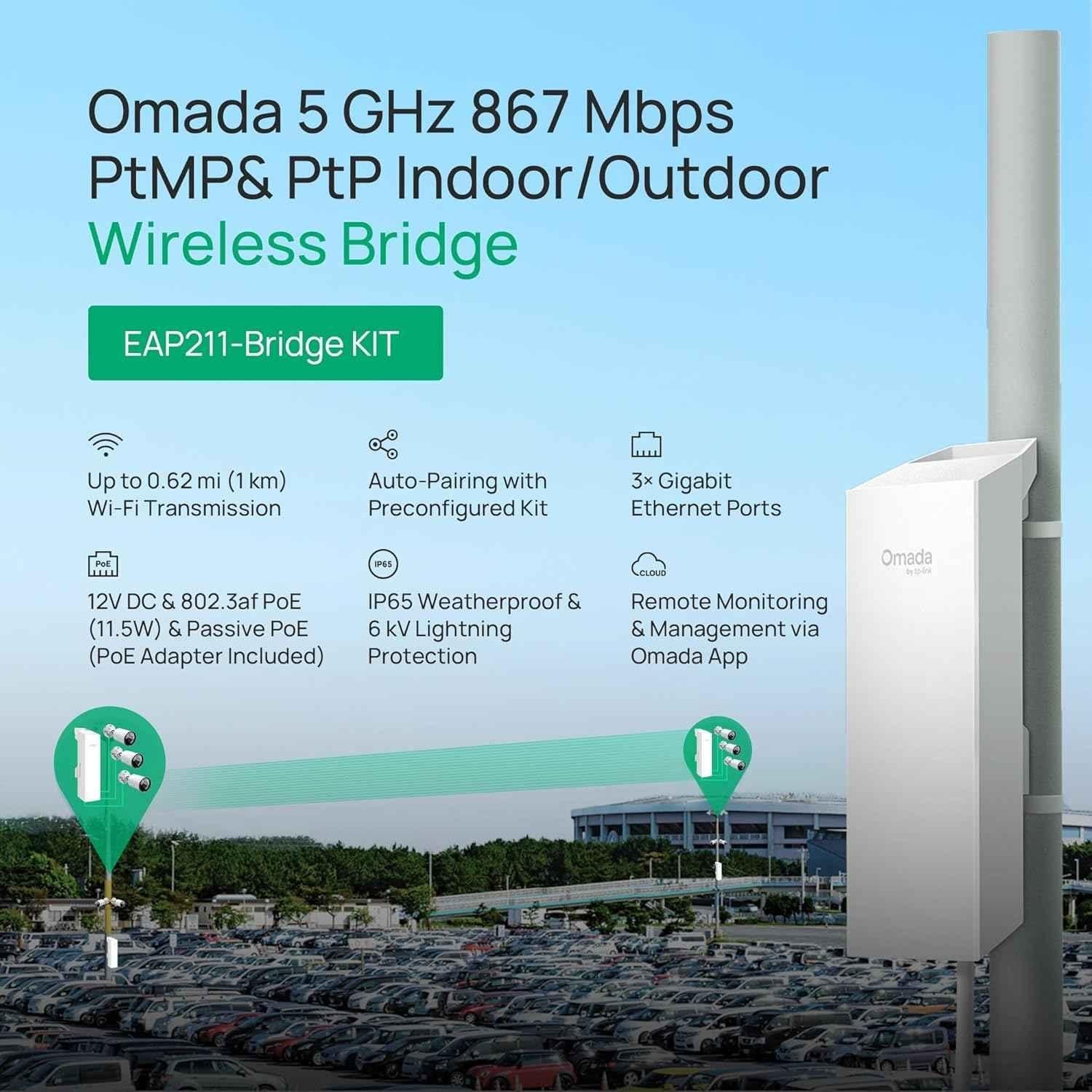 TP-Link EAP211 867 Mbps 5GHz White Wi-Fi 5 Omada Point to Point Wireless Bridge Outdoor with 1km Range - view 1