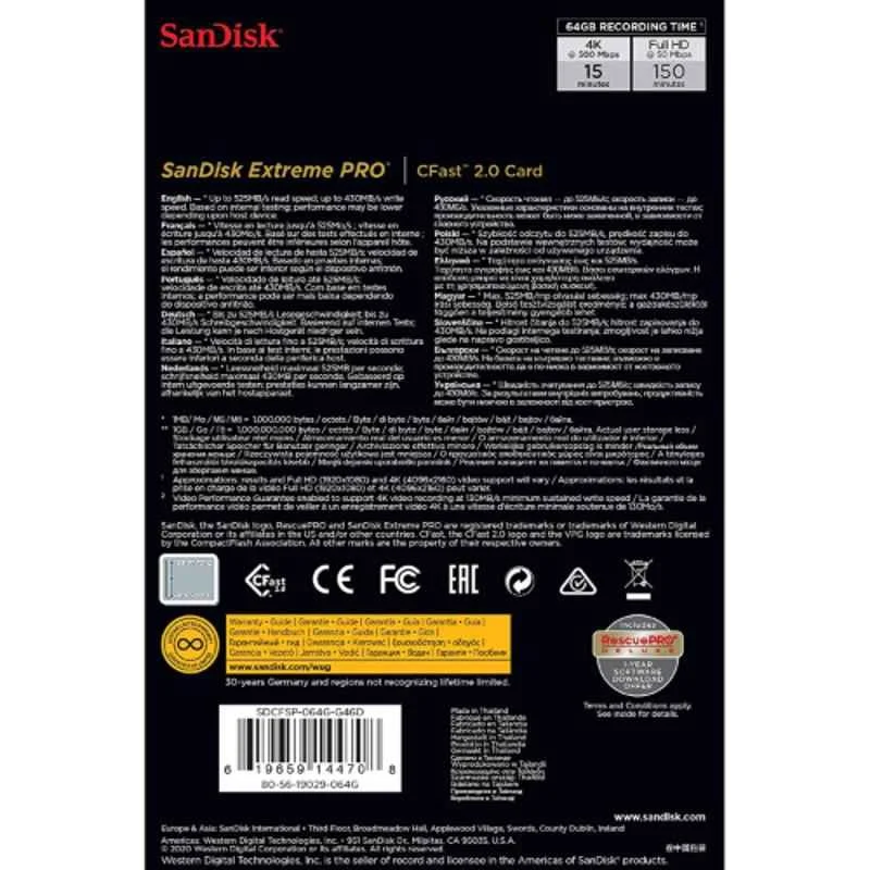 SanDisk Extreme Pro 2.0 64GB Compact Flash Memory Card, SDCFSP-064G-G46D - view 1