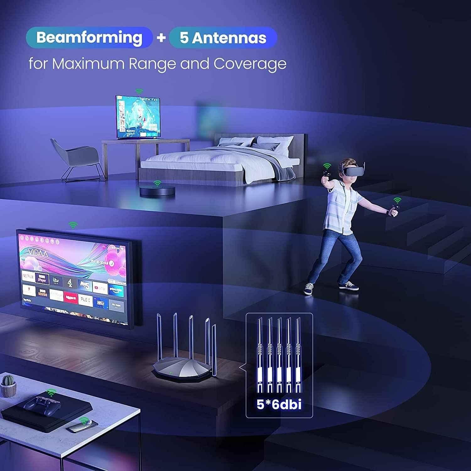 Tenda RX2 Pro 1.5Gbps Black Wi-Fi 6 Smart Dual Band Wi-Fi Router with High-Gain Antennas, 3 Gigabit LAN Ports & WPA3+OFDMA+MU-MIMO, AX1500 - view 1