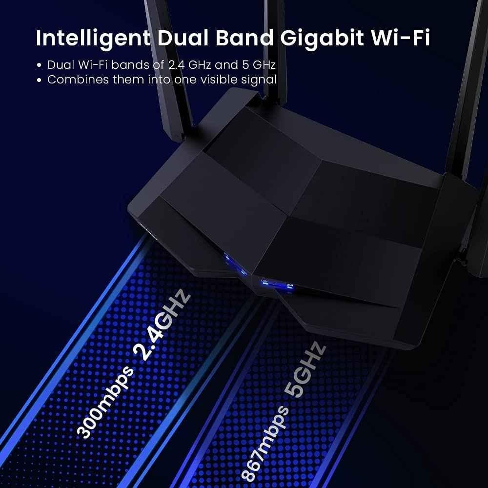 Tenda AC10 1200Mbps Black Wireless Smart Dual-Band Gigabit Wi-Fi Router with MU-MIMO, 4 Gigabit Ports, Support VPN Server & Wi-Fi Schedule, AC1200 - view 4