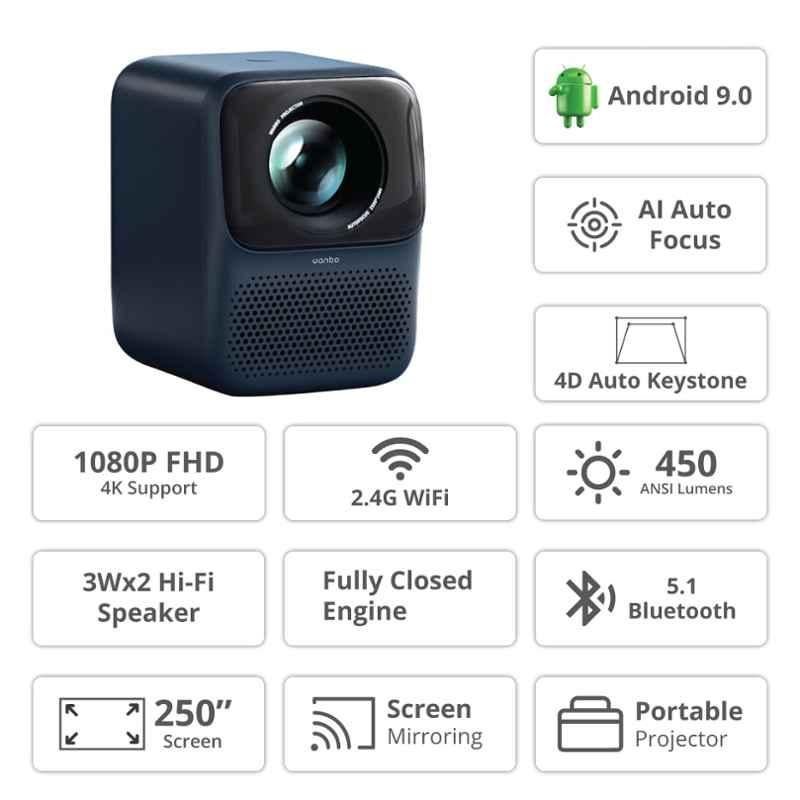 WANBO T2 Max 450 ANSI Lumens Portable Android Projector, Native 1080p FHD, 4K HDR, Wi-Fi + Bluetooth, Closed Engine, Preload Apps, 2 Built-in Speakers - view 4
