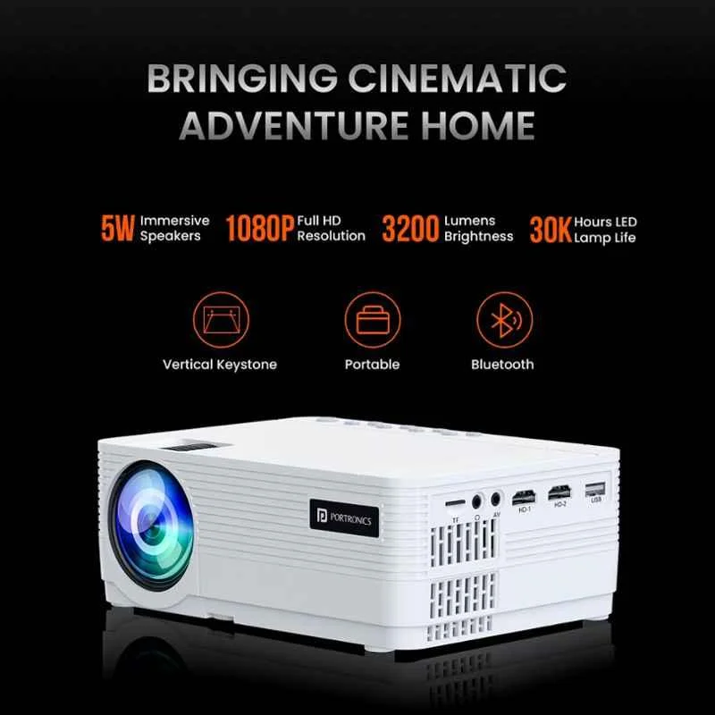Portronics Beem 420 3200lm LED Portable Projector Native FHD 1080p, Bluetooth + USB + HDMI, iOS Screen Mirroring, 5W Speaker, 250" Screen, POR-1985 - view 6