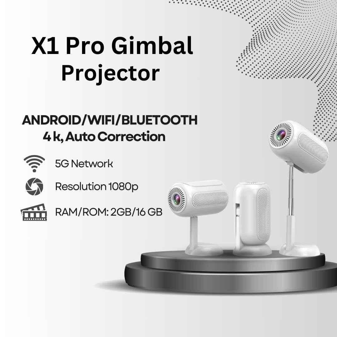 Punnkk X1 Pro 6500 Lumens Portable Android Projector with Gimbal, Native 1080p, 4K Support, Screen Share, Auto Keystone, WiFi BT 5, Bulit-in Speaker - view 1