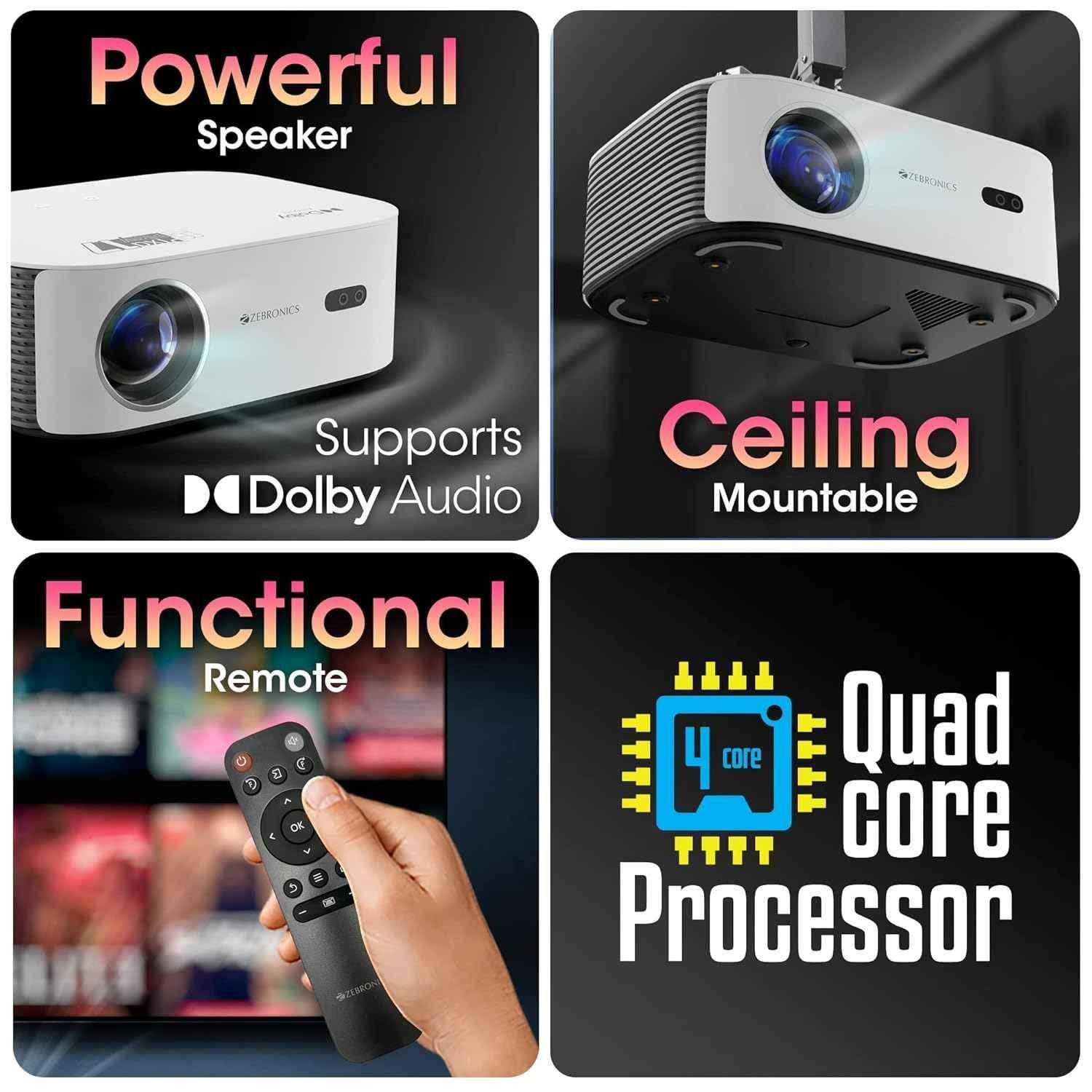 Zebronics PIXAPLAY 17 6000 Lumens Smart Projector, 4K Support Native 1080p, Built-in Apps, Dolby Audio, Miracast, Auto Keystone + Focus, 224 inch Screen - view 2