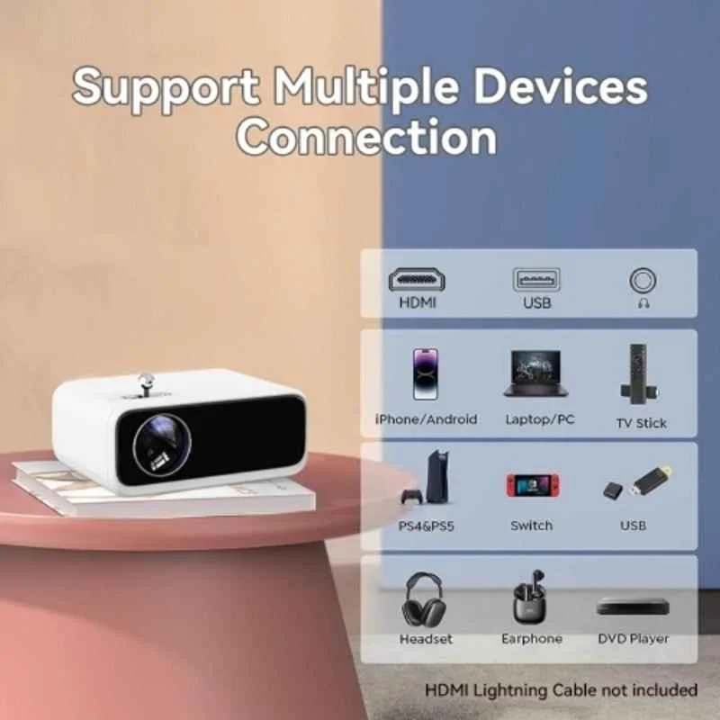 WANBO Mini Pro 8000 Lumens Portable Android Projector, Native 720p FHD, 1080p Support, Wi-Fi + BT, Netflix, Prime & More, 176" Screen, Built-in Speaker - view 3